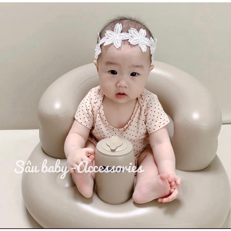 Bờm xước tóc, băng đô, kẹp tóc hoa trắng ren đính hạt trai cho bé gái