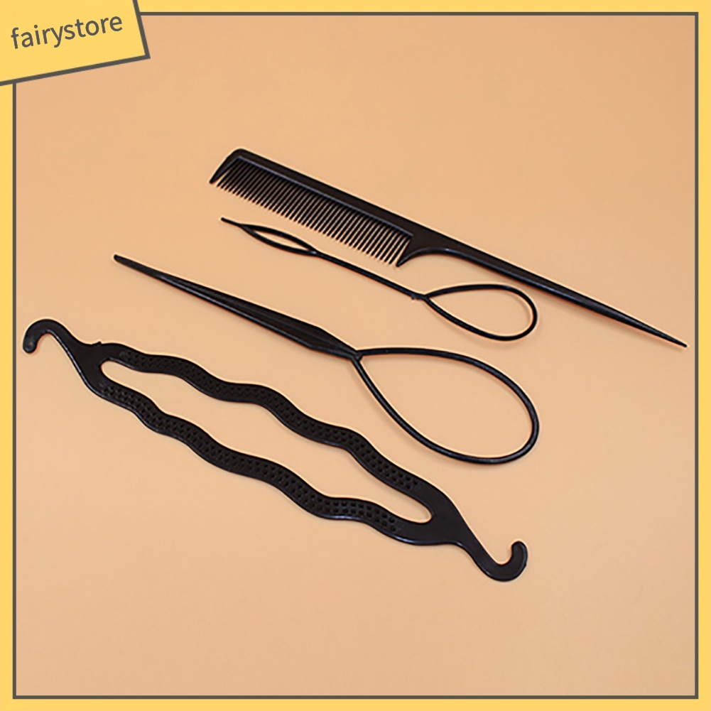[Hàng mới về] Bộ 4 món dụng cụ kéo kẹp lược xoắn tạo kiểu tóc thời trang