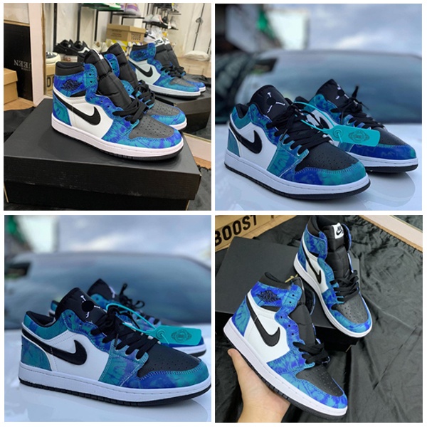 Giày thể thao air Jordan 1 Retro high tie dye, Giày Jodan 1 xanh nước biển cổ cao nam nữ cực chất Full Box Bill