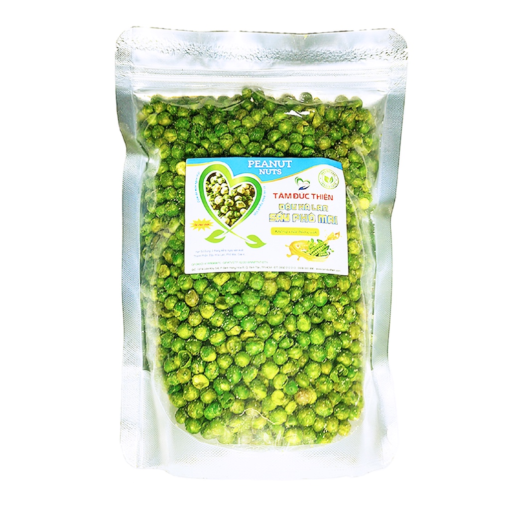 Combo 1KG: Đậu Phộng Da Cá Rang Tỏi Ớt/ Đậu Hà Lan Phô Mai Tâm Đức Thiện ( 2 x Túi 500GR)