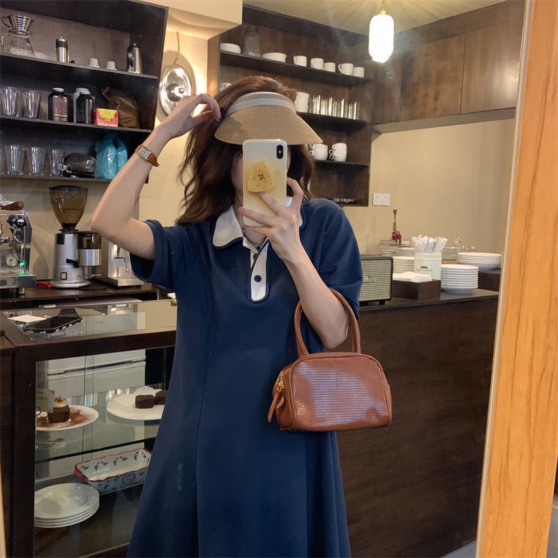 Đầm polo COZOKC tay ngắn dáng ôm phối màu tương phản thời trang trẻ trung