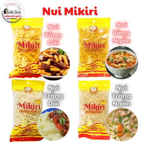 Nui Ống Mikiri Cao Cấp Nui Ngắn (Sò), Nui Ống Dài 400gr/túi - 4 Loại Nui Vàng Trắng Nông Sản Quê SallyFood