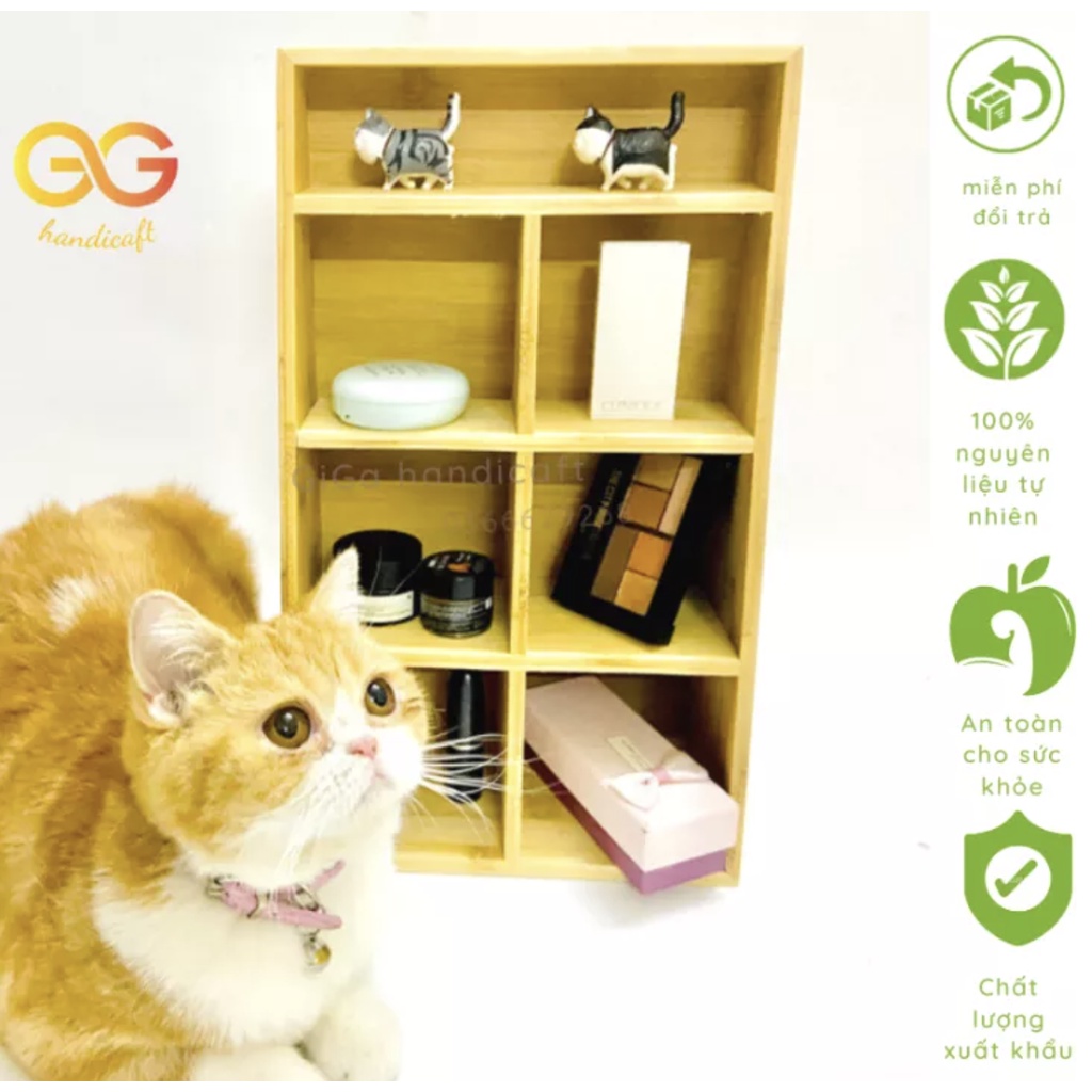 Kệ đựng đồ trang điểm 4 tầng bằng gỗ tre cao cấp, khay để mỹ phẩm, khay đựng đồ đa năng Giga Handicraft