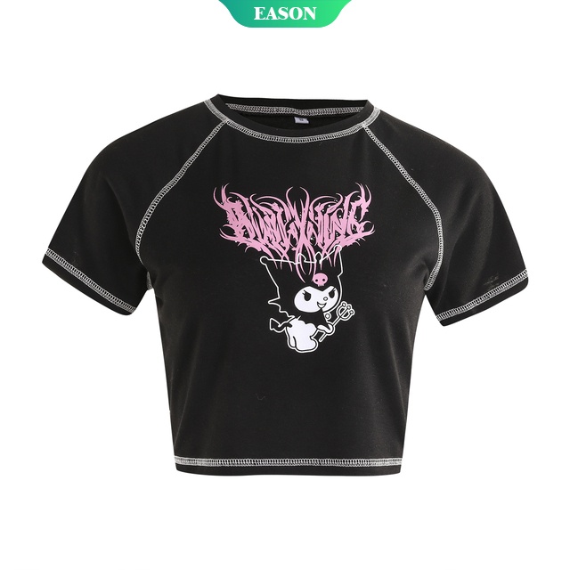 SANRIO Áo Croptop Tay Ngắn Phong Cách Gothic Harajuku Thời Trang Mùa Hè 2022 Kuromi Dành Cho Bạn Nữ Y2k