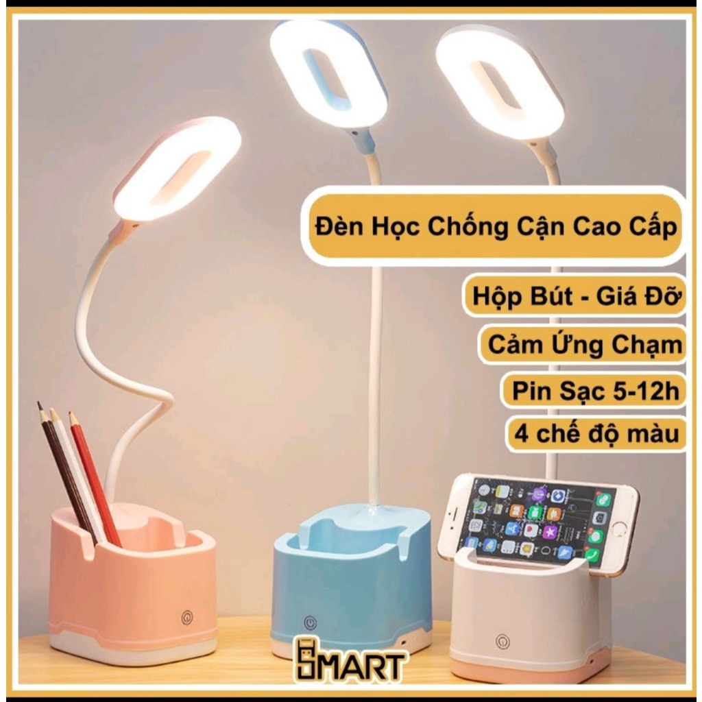Đèn Bàn Học Đọc Sách Led 3 Chế Độ Sáng Bảo Vệ Mắt, Thiết Kế Kết Hợp Hộp Bút Và Giá Để Điện Thoaị
