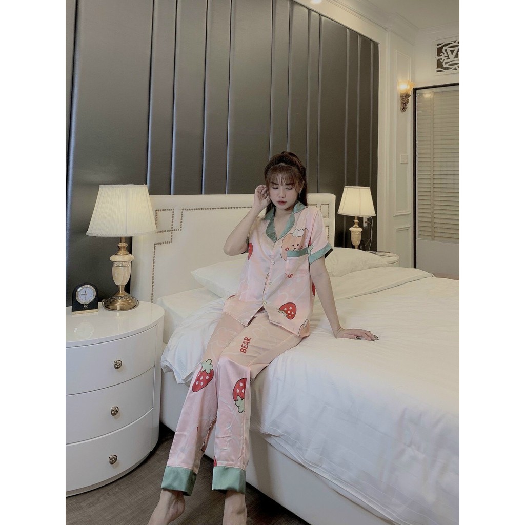 Pyjama mặc nhà lụa Satin tay ngắn tiểu thư mềm mại Form dưới 60 kí | BigBuy360 - bigbuy360.vn