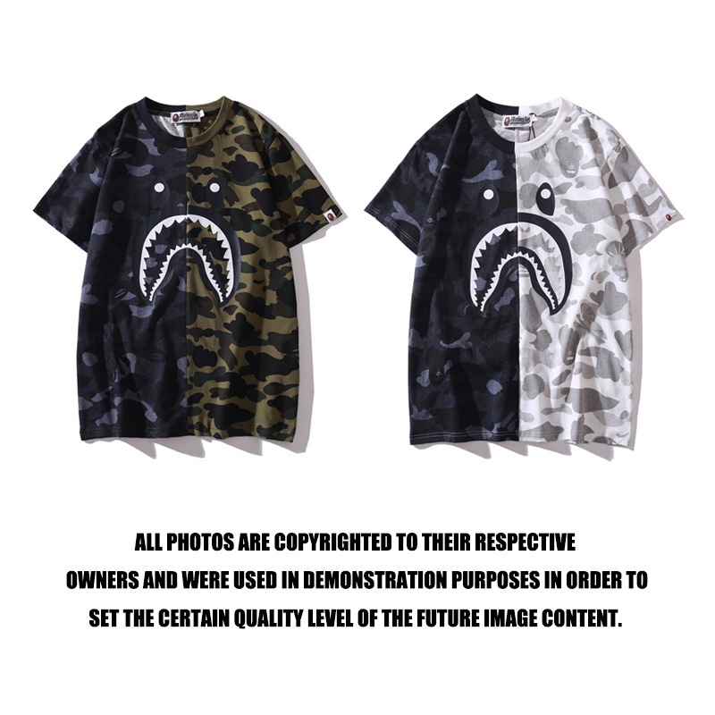 BAPE Áo Thun Tay Ngắn Cổ Tròn In Họa Tiết Răng Phối Màu Rằn Ri Phong Cách Đường Phố Nhật Bản Cho Cặp Đôi