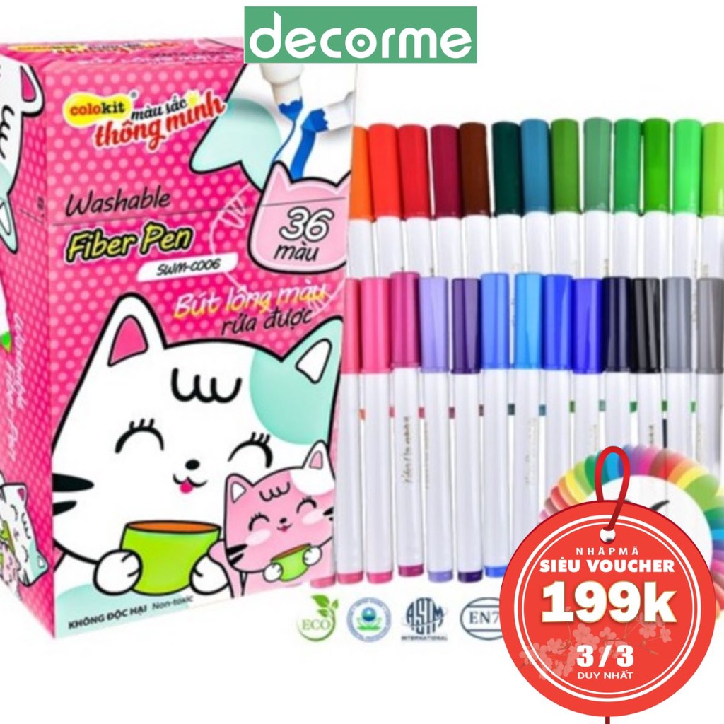 BÚT LÔNG 36 MÀU FIBER PEN WASHABLE - COLOKIT SWN-C006