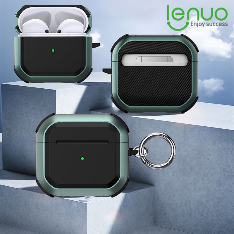 Vỏ bảo vệ hộp sạc tai nghe không dây Lenuo bằng PC TPU chống rơi gắn móc khóa thích hợp cho Airpods pro 3 2 1