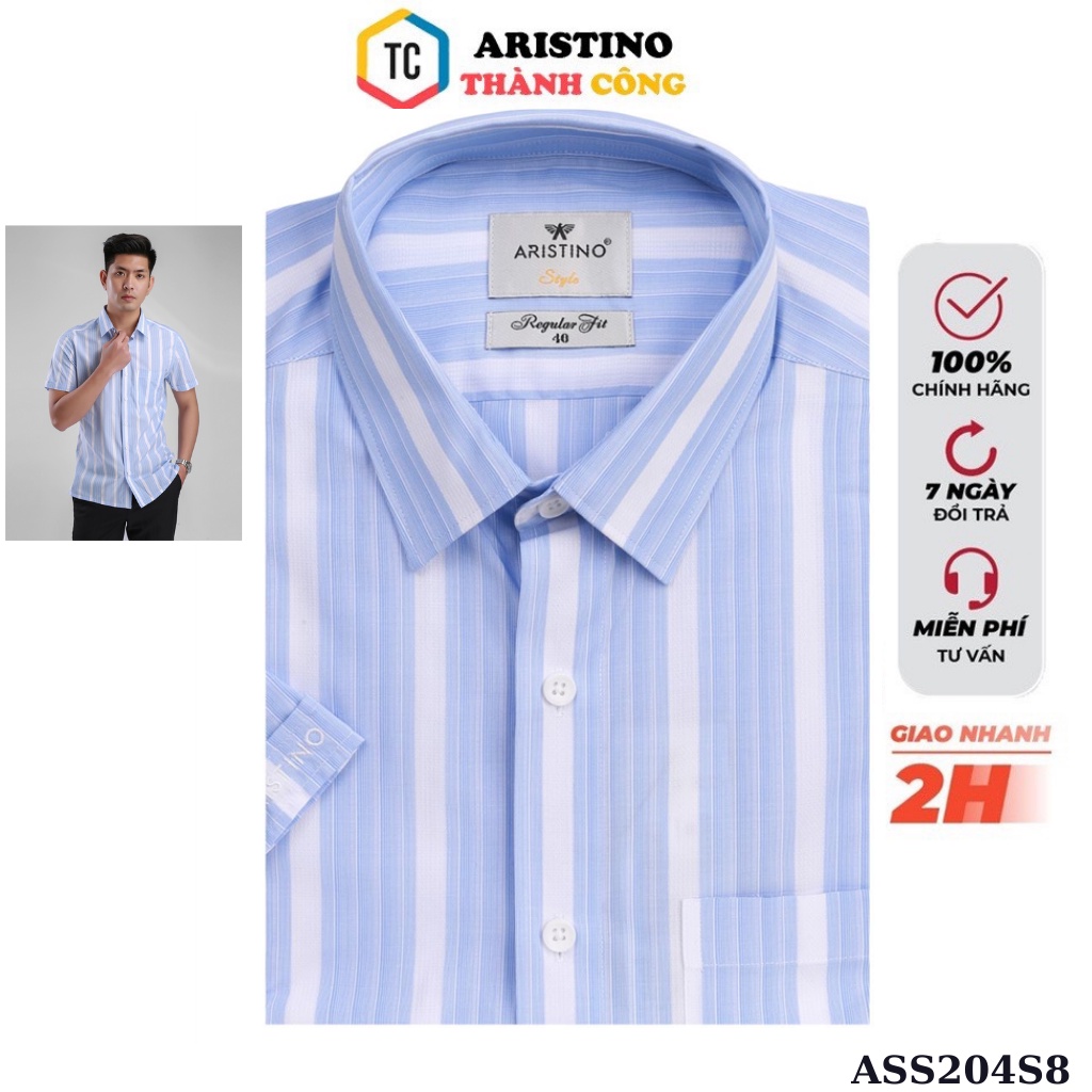 Áo sơ mi ngắn tay nam Aristino sợi sồihạn chế nhăn bền màu - có túi-from regular ASS204S8
