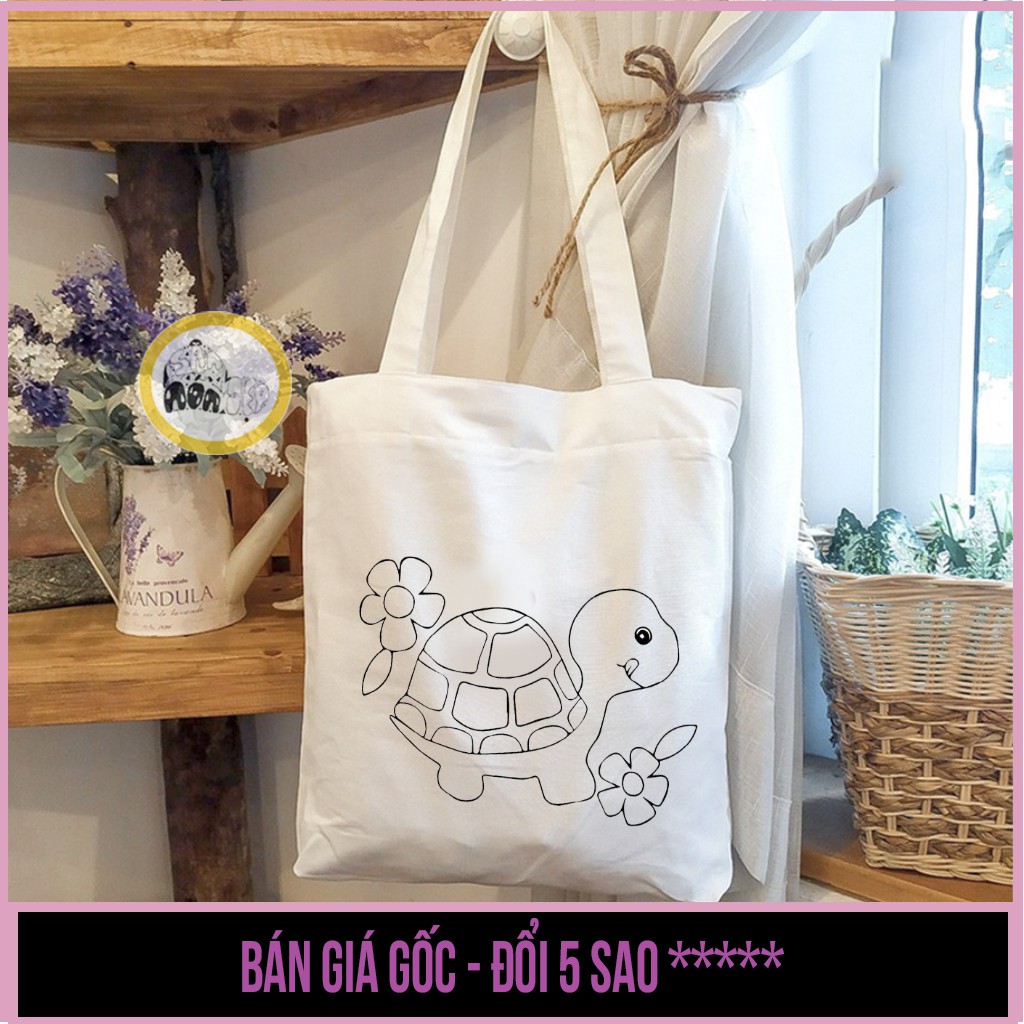 Túi tote túi vải túi canvas có khóa kéo in hình đơn sắc dễ thương cho bé tô màu -  Săn Nón Đẹp