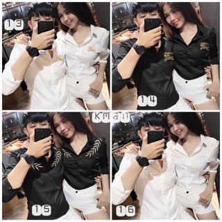 Siêu hot-Combo 2 áo sơ mi nam nữ chất vải lụa mềm mịn