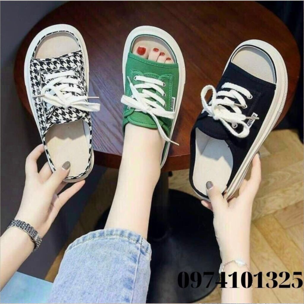 Dép quai ngang nữ dáng thể thao buộc dây , Dép thời trang nữ vải nhiều họa tiết