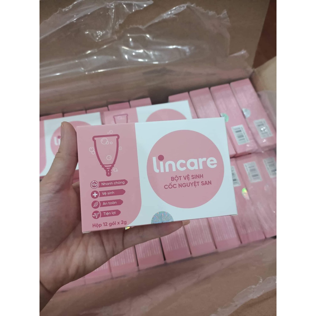 Bột vệ sinh Lincare tiệt trùng Cốc nguyệt san Hộp 12 gói tiện lợi, an toàn, nhanh chóng, gọn nhẹ