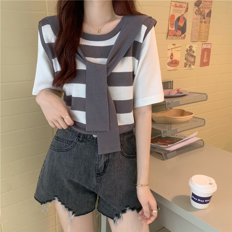 Áo thun ZHELIHANGFEI giả hai lớp dáng rộng thời trang dành cho nữ