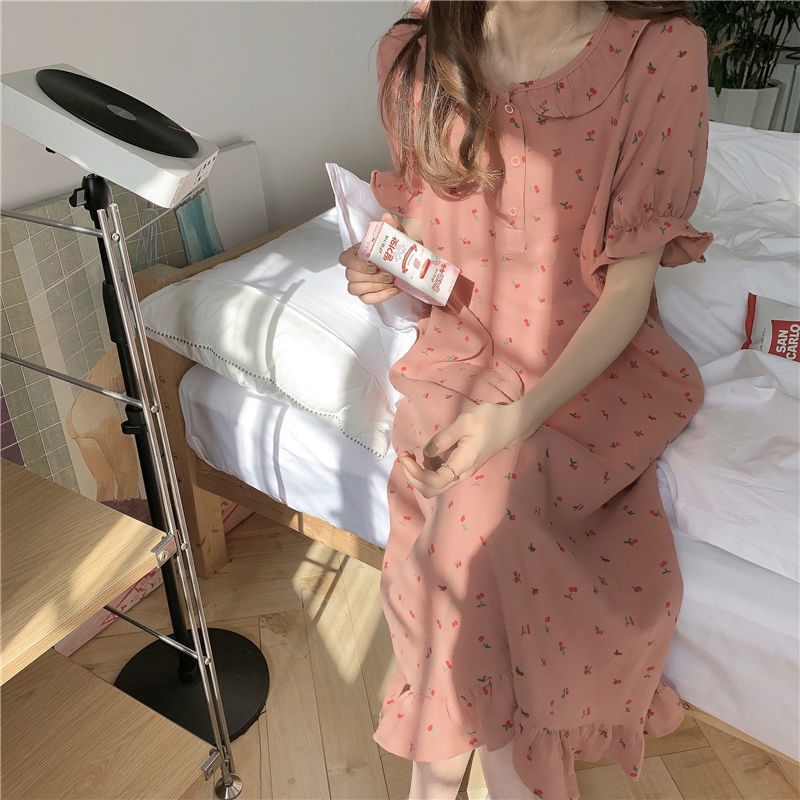Korea sweet pajamas women summer net red cute princess style nightdress girls can wear home clothes outside long comfortable dress | BigBuy360 - bigbuy360.vn