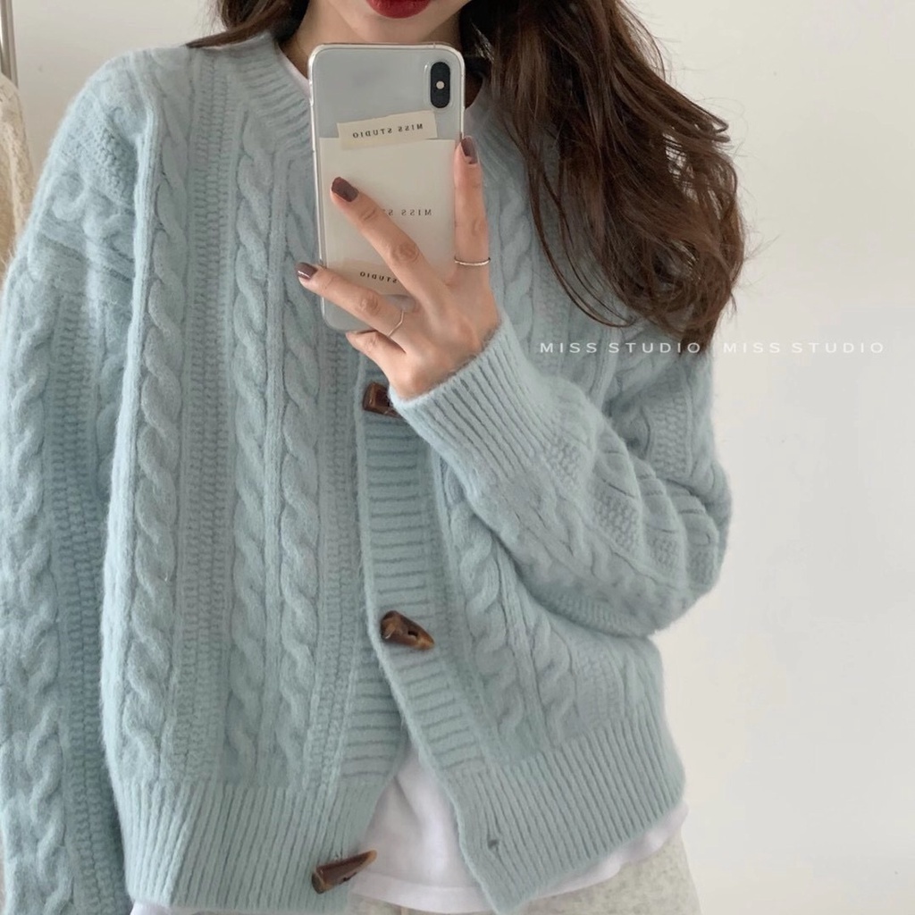 SUXI Áo Khoác Cardigan Dệt Kim Dáng Rộng Phối Nút Kiểu Hàn Quốc Thời Trang Mùa Thu Cho Nữ