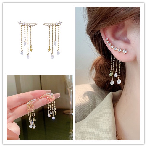 Đôi Khuyên Tai Dáng Dài Đính Đá Phong Cách retro Thời Trang Cho Nữ