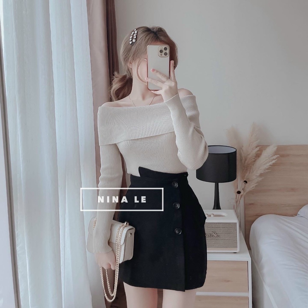 Áo hở vai dài tay thun gân tôn dáng hot thu đông - 748