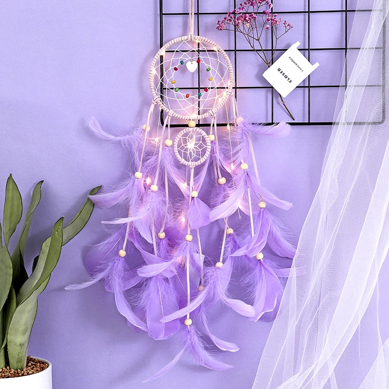 Dreamcatcher Đính Lông Vũ Màu Tím Trắng Kiểu Dáng Thanh Lịch Dùng Trang Trí