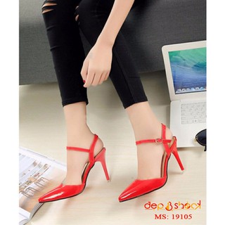 Giày cao gót bít mũi gót nhọn 7cm màu đỏ có big size 19105