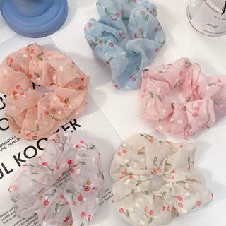 Dây Buộc Tóc, Cột Tóc Scrunchies In Họa Tiết Quả Cherry Siêu Hot Cực Xinh Xắn Dễ Thương