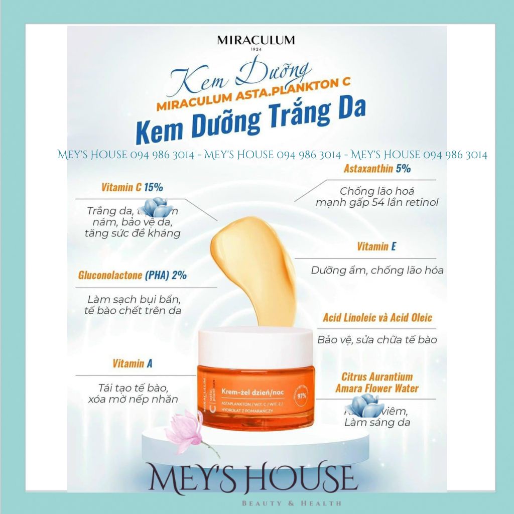 Combo 4 Món Mỹ Phẩm Miraculum Asta.Plankton C -  Dưỡng trắng, Giảm Nám và Trẻ hóa làn da