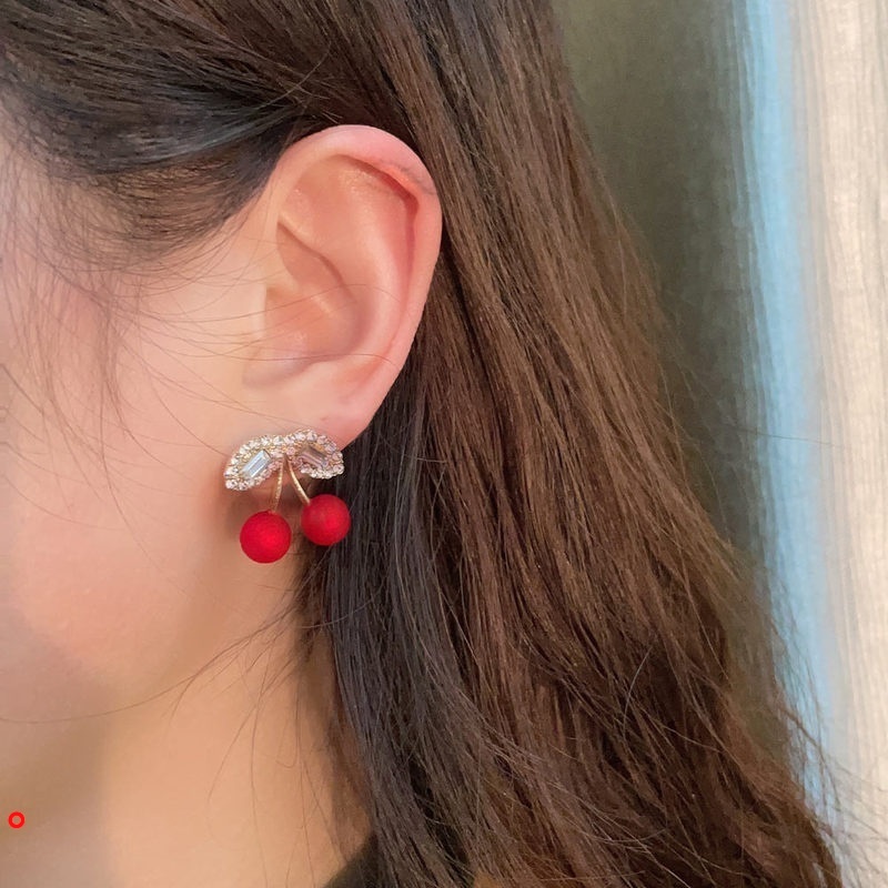 Khuyên tai hình quả cherry đính đá thời trang cho nữ