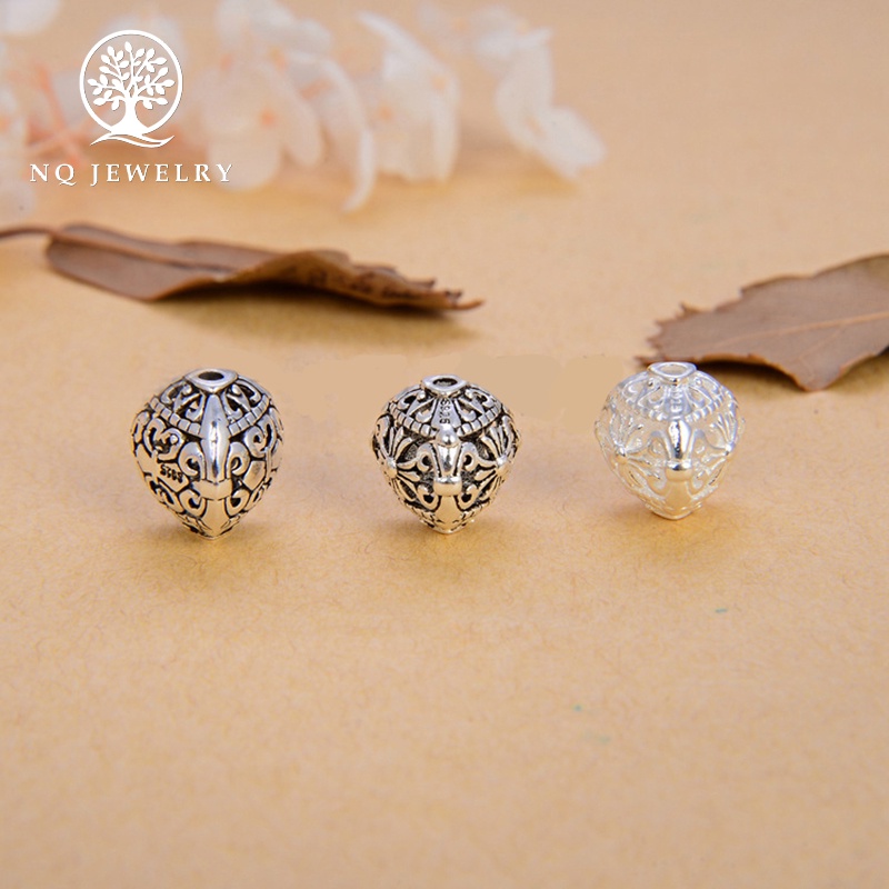 Charm xỏ ngang hạt hoa tiết hoa văn - NQ Jewelry