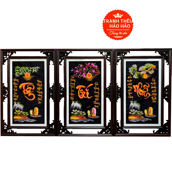 Tranh treo tường phòng khách,  Tranh thêu Tâm Trí Nhẫn thành phẩm