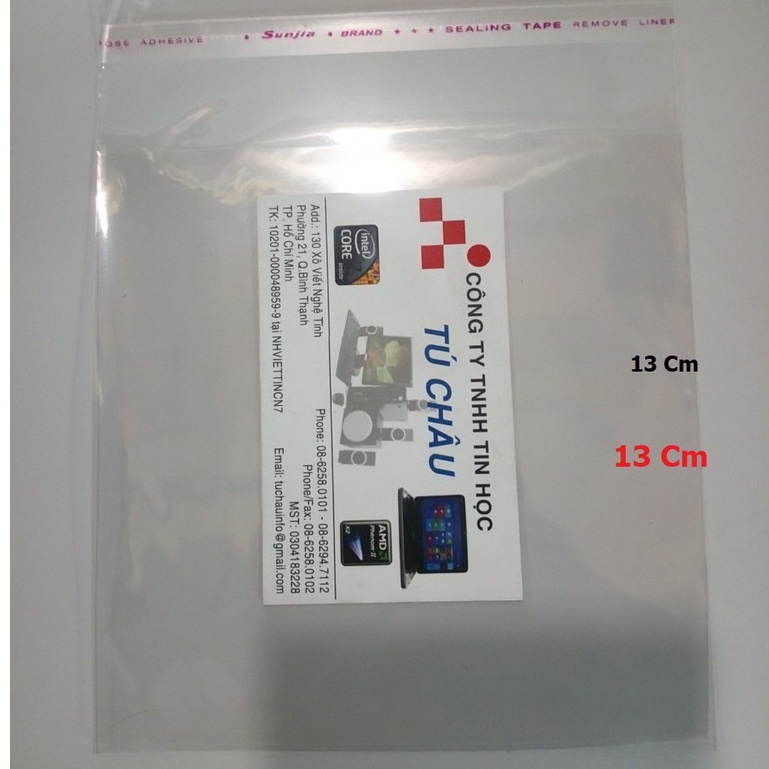 Túi nilon có keo OPP trong suốt : 13Cm X 13Cm )