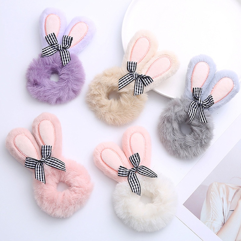 Dây Cột Tóc Tai Thỏ Lông Nhung Co Giãn