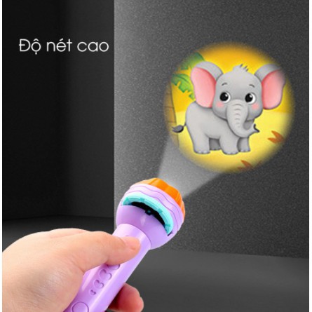 Đèn pin chiếu hình cho bé(Luôn sẵn) 24 hình động vật ngộ nghĩnh, đồ chơi trí tuệ cho trẻ vui chơi khám phá