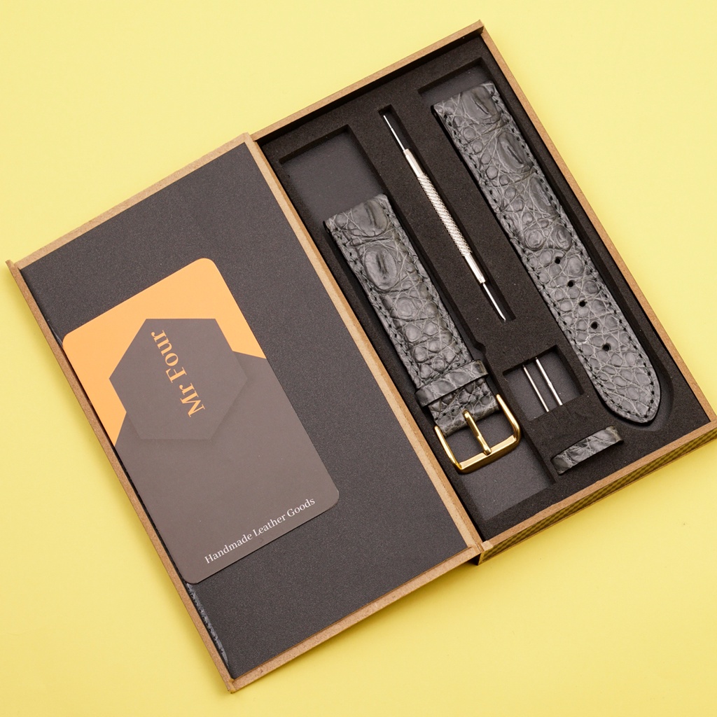 Dây Đồng Hồ Da Cá Sấu Màu Xám Tro Đủ Size 12/14/16/18/19/20/21/22/24 | Crocodile Leather Watch Bands