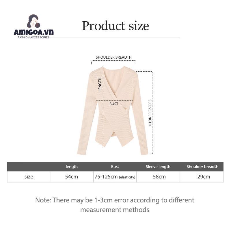 [amigoa.acc] Áo Sweater Dệt Kim Cổ Chữ V Dáng Ôm Ngắn Dày Dặn Thời Trang Thu Đông Cho Nữ