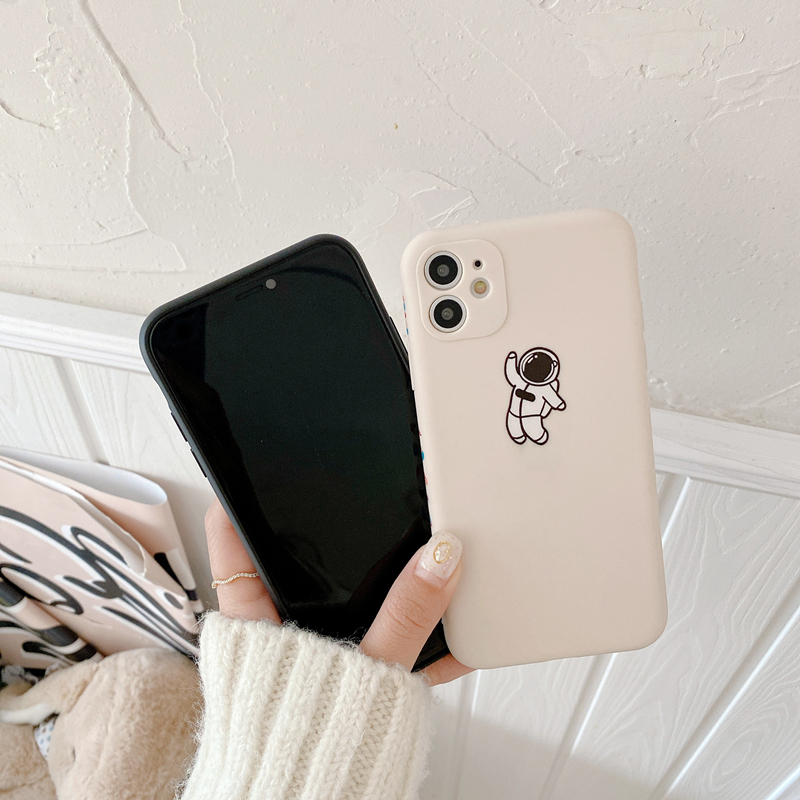 Ready Stock iPhone 12 11 Pro Max 12 Mini Se2020 X Xr Xs Max 8 7 6 6s Plus Phone Case Side Printed Cartoon Spaceman TPU Anti-fall  Soft Back Cover