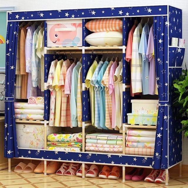 Tủ vải khung gỗ 4 ngăn siêu bền, inbox để chọn màu | BigBuy360 - bigbuy360.vn