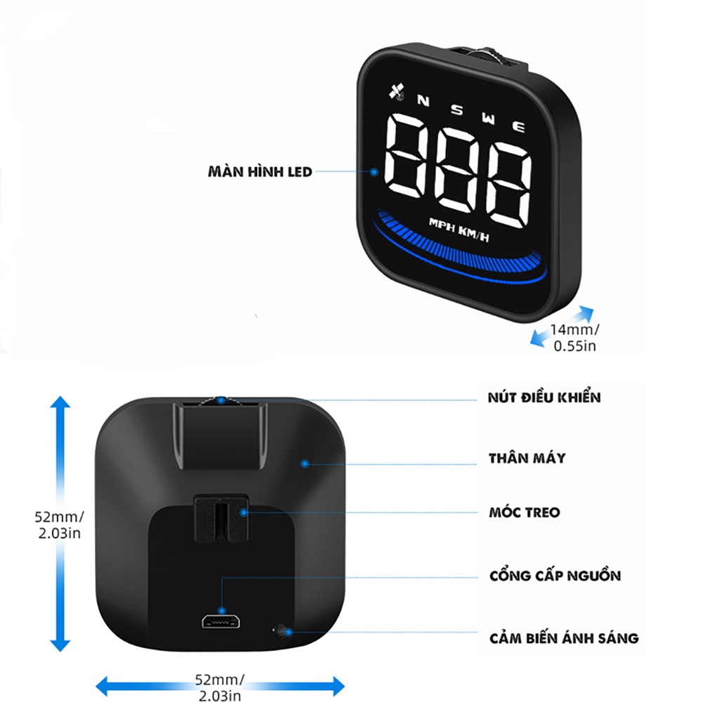 Màn Hình Hiển Thị Tốc Độ Đa Năng HUD G4 (chuẩn GPS, nguồn USB) Dùng Cho Mọi Dòng Ô Tô Xe Hơi - Phiên Bản 2022