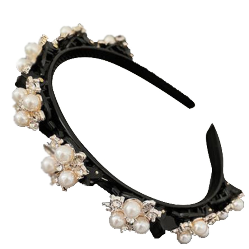 Flgo Bangs Băng Đô Xoắn Đính Đá Ngọc Trai Hai Lớp