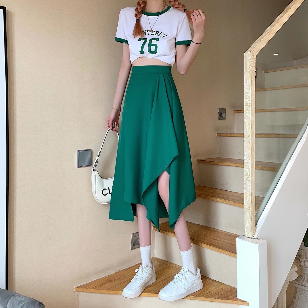 2022 new spring design feel irregular skirt temperament sagging feeling medium length skirt umbrella skirt high waist slim skirt