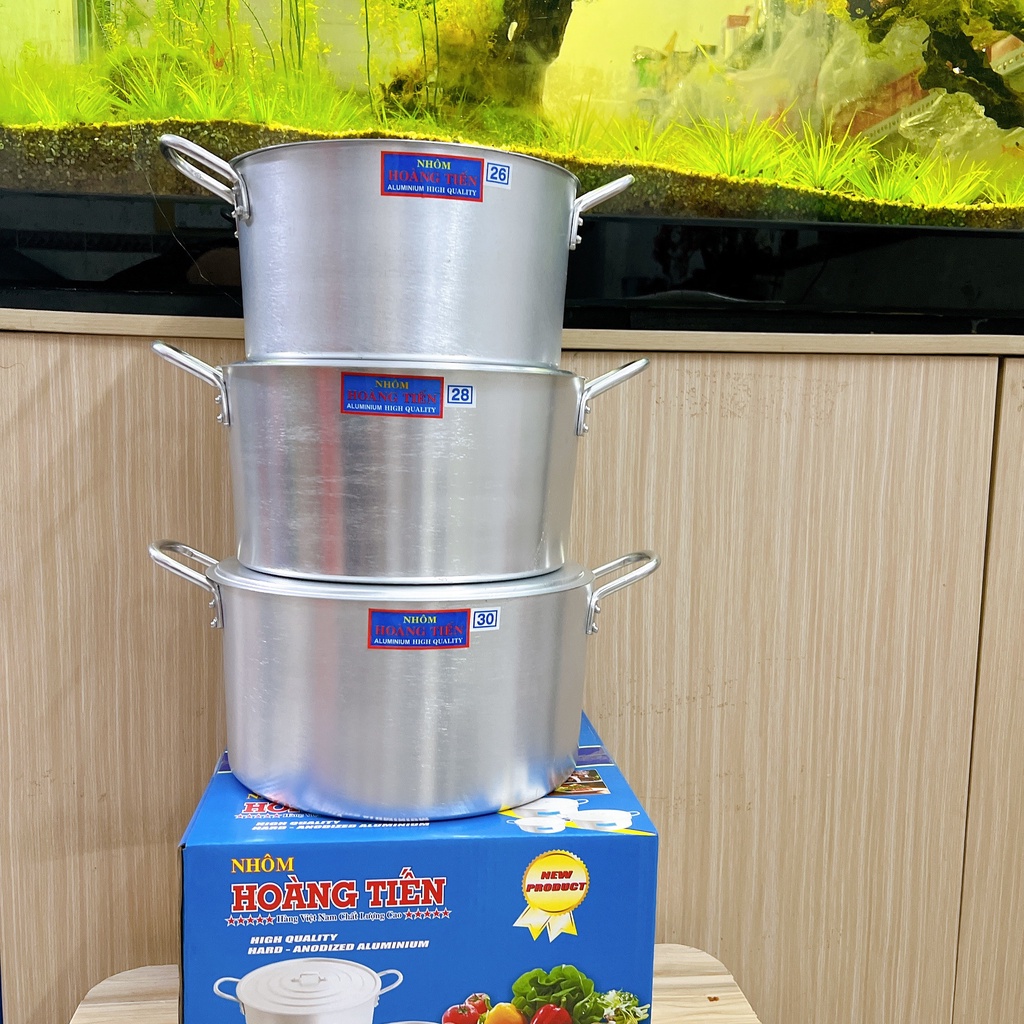 Nồi nhôm xi kèm nắp HOÀNG TIẾN - BỘ 3 NỒI SIZE 26 - 28 -30 CM dùng để nấu thức ăn , nấu canh tiện dụng