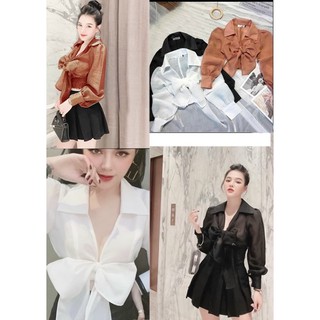 Sét áo nơ + váy xếp ly #bigsize 60kg đến 90kg
