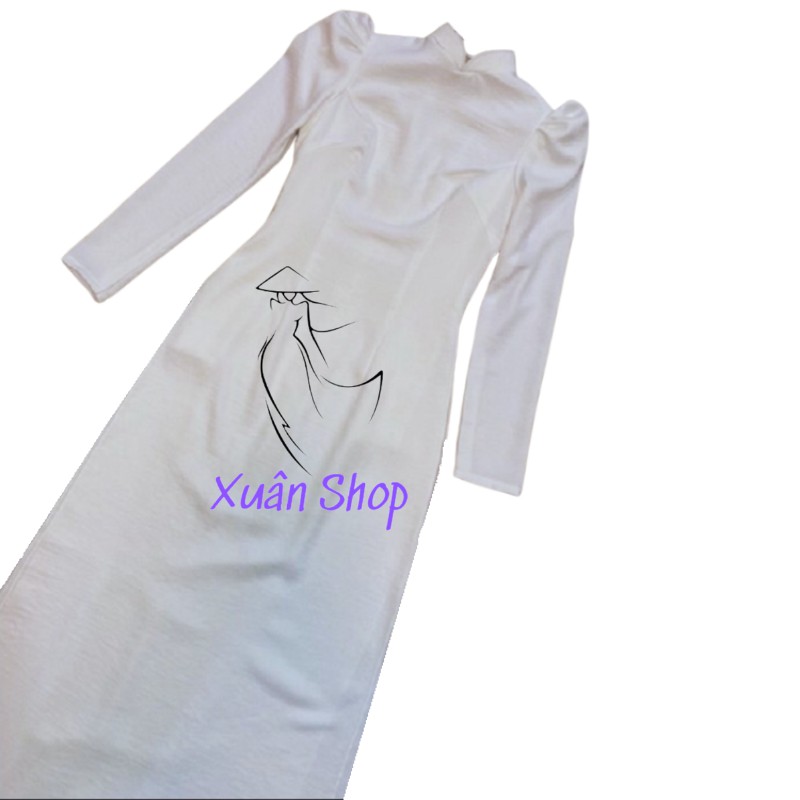 Áo dài trắng học sinh tay phồng lụa tây thi truyền thống may sẵn
