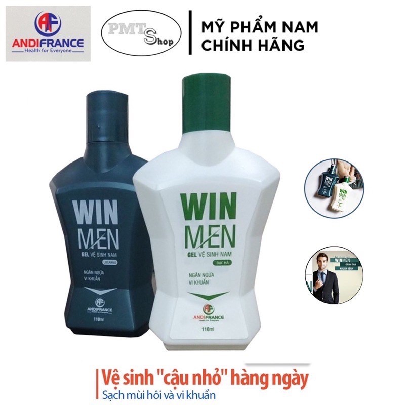 Gel vệ sinh nam Winmen 110ml - khử mùi, kháng khuẩn, giữ ẩm hương bạc hà mát lạnh, hương locarno