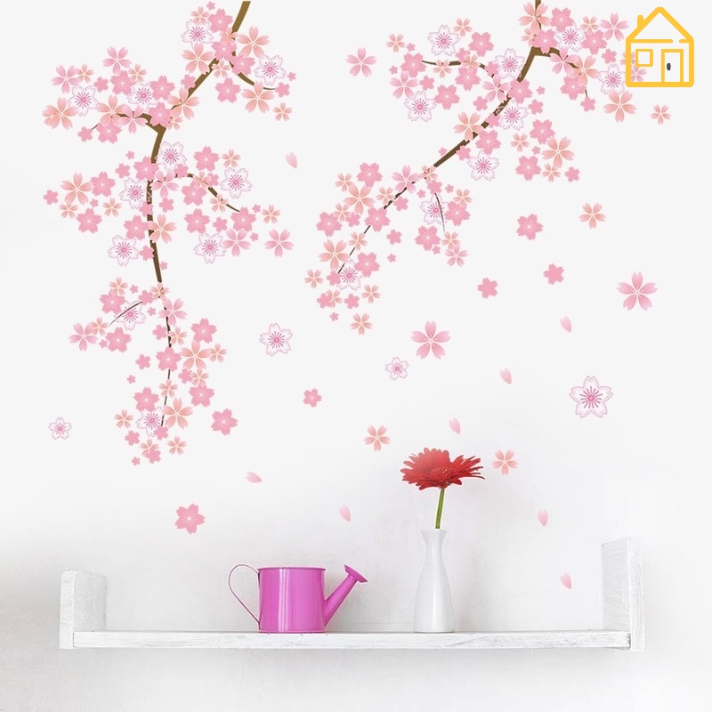 Set 2 Decal Dán Tường Hình Cành Hoa Anh Đào 35cm*50cm