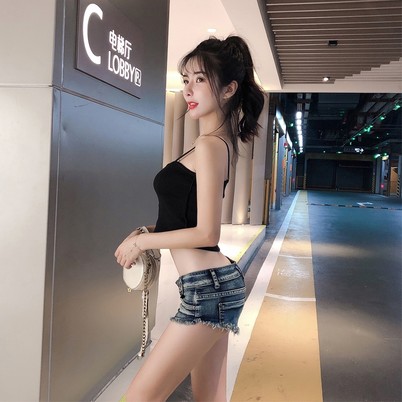 Quần short denim mini lưng thấp thời trang quyến rũ cho nữ