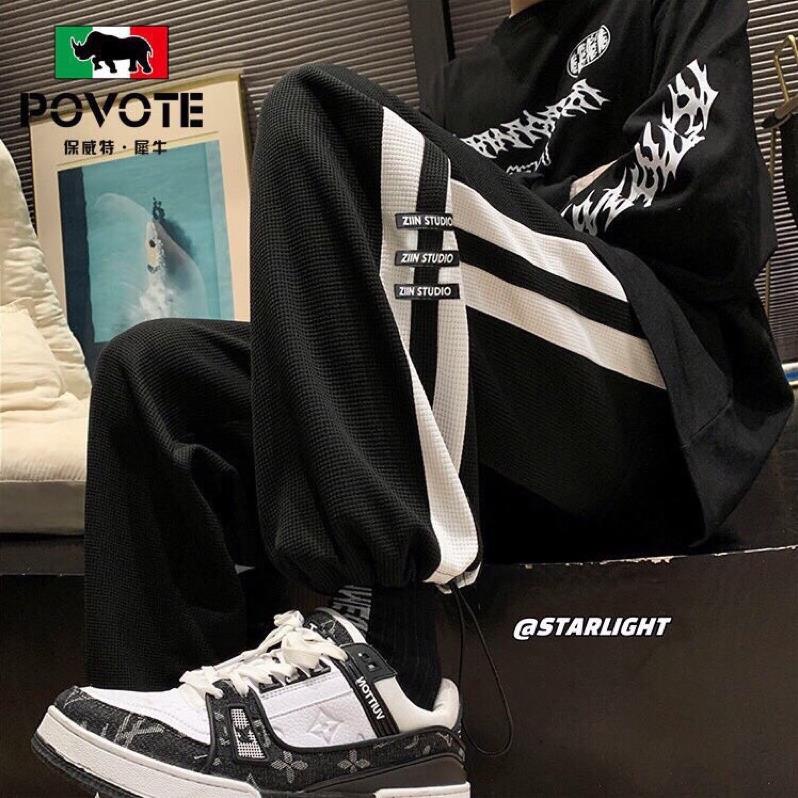 [Xả kho] Quần Jogger Zin Ống Rộng Nam Nữ Thể Thao 3 Sọc Dây Rút Bo Gấu(Hàng Sẵn)