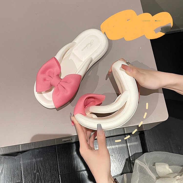 Dép Xỏ Ngón Đế Dày Chống Trượt Đính Nơ To Thời Trang Đi Biển Mùa Hè Cho Nữ