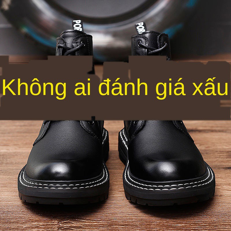 ❈ins Martin boots nam cao cổ giày da thu đông phong cách Hàn Quốc xu hướng tất cả các kết hợp bốt cộng với bông nhu