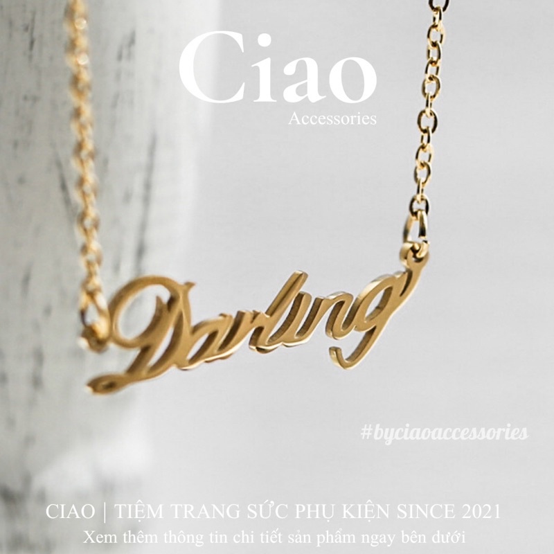 Dây chuyền/ Vòng cổ titan không gỉ thiết kế khắc chữ đơn giản Darling Ciao
